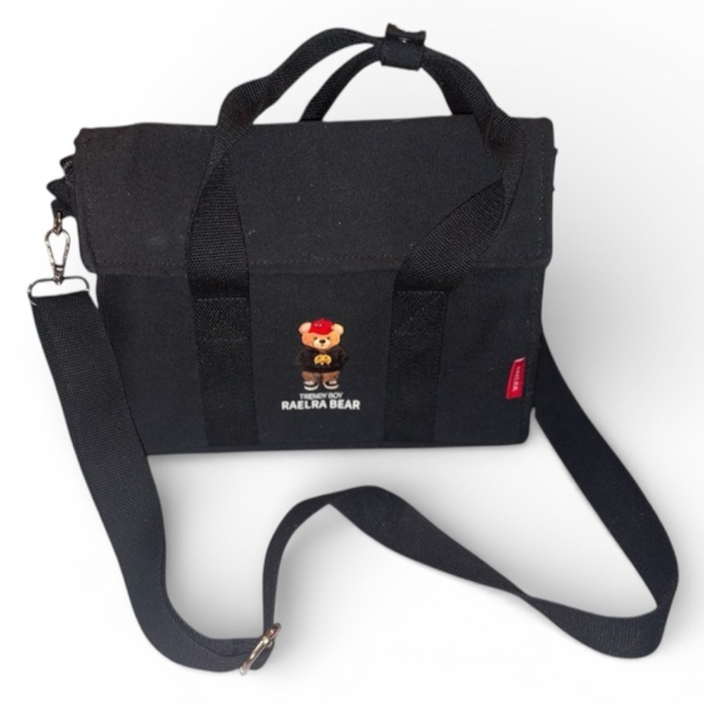 Raelra Bear Moai canvas tote/shoulder/crossbody bag in black - Ralph